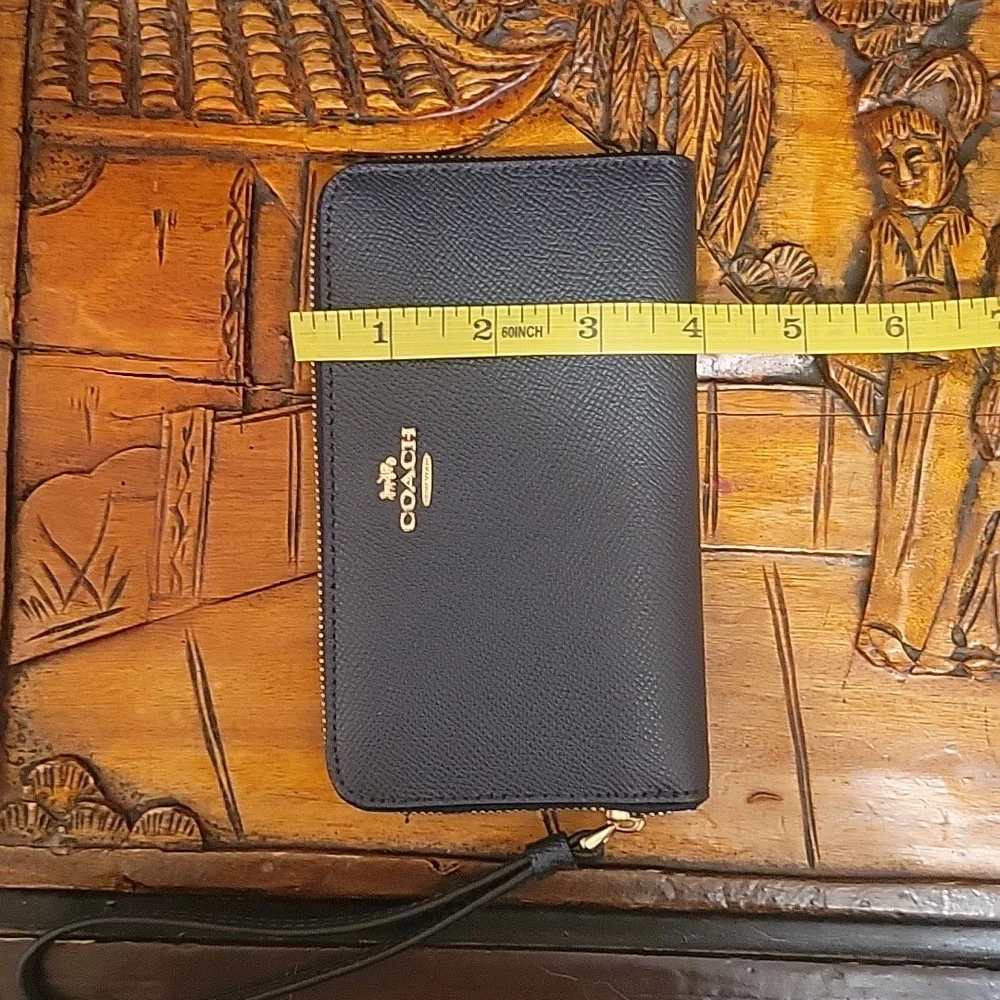 Coach wristlet wallet navy pebble leather with gold